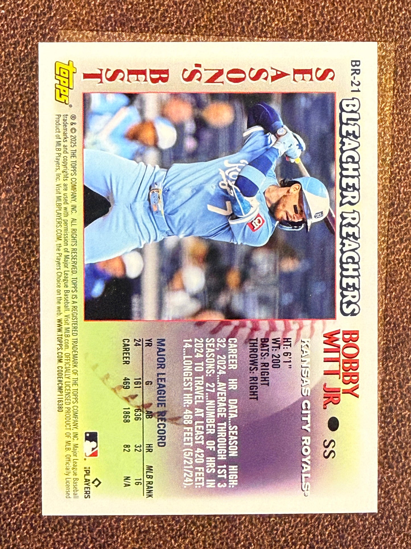 Bobby Witt Jr. - 2025 Topps Update - RED Bleachers Reachers /5 - Royals