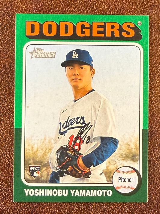 Yoshinobu Yamamoto - 2024 Topps Heritage High Number - Rookie GREEN  Border(*Slight Corner Whiting*) - Dodgers