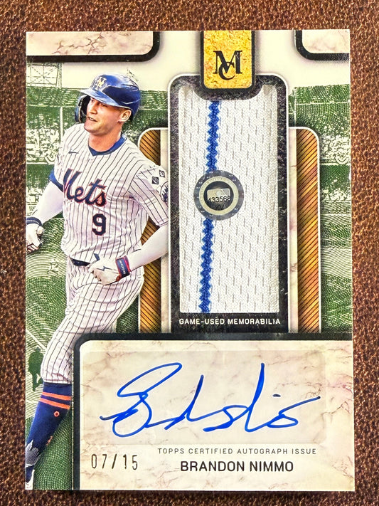 Brandon Nimmo - 2025 Topps Museum Collection - Patch AUTO /15 (*Slight Corner Whiting*) - Mets