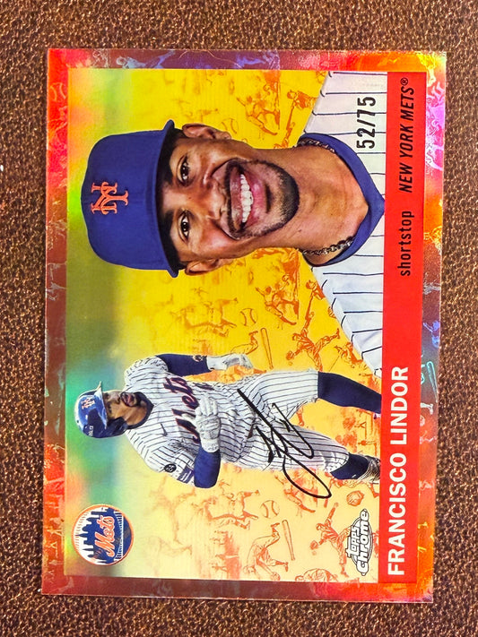 Francisco Lindor - 2025 Topps Chrome Platinum - ROSE GOLD Toile Refractor /75 - Mets