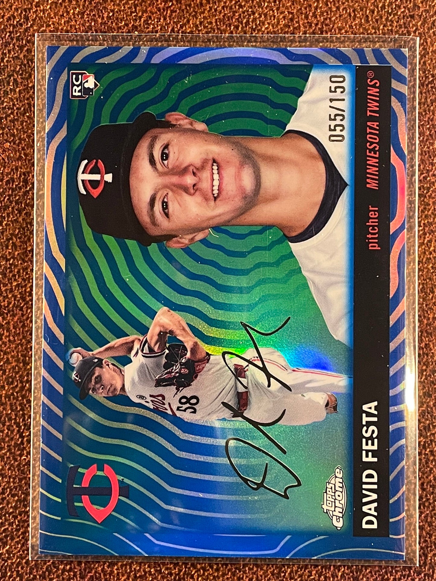 David Festa - 2025 Topps Chrome Platinum - BLUE Rookie Vibrations Refractor /150 - Twins