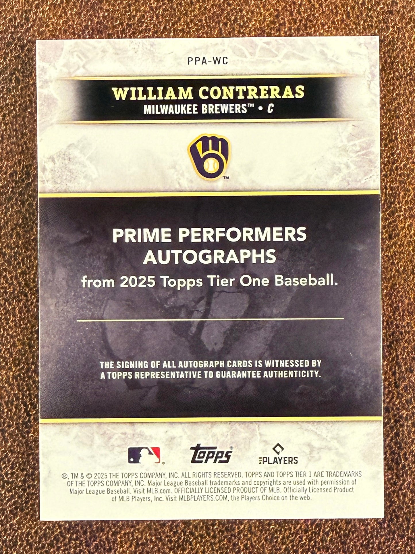 William Contreras - 2025 Topps Tier One - GREEN /49 AUTO - Brewers