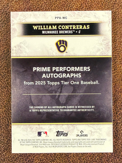 William Contreras - 2025 Topps Tier One - GREEN /49 AUTO - Brewers