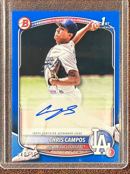 Chris Campos - 2025 Bowman - 1st Bowman BLUE /150 AUTO - Dodgers