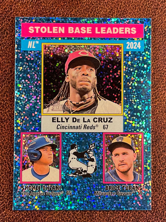 Elly De La Cruz/Shohei Ohtani/Brice Turang - 2025 Topps Heritage - BLUE Sparkle - Reds