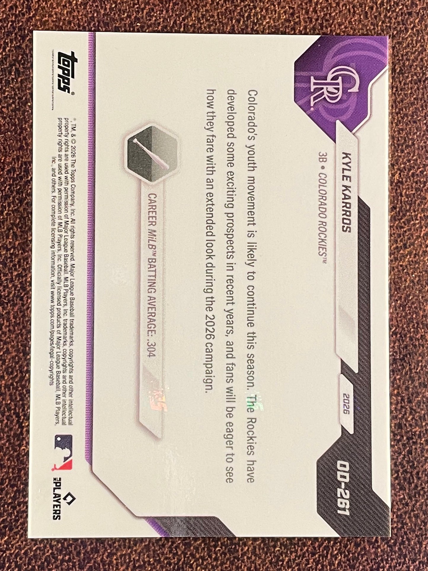 Kyle Karros - 2026 Topps Now Road to Opening Day - RED Foil /5 - Rockies