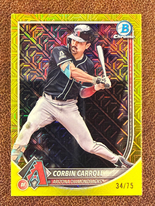 Corbin Carroll - 2025 Bowman Chrome - YELLOW MOJO /75 - Diamondbacks