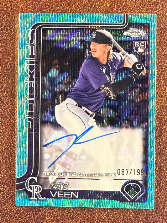 Zac Veen - 2025 Topps Chrome - AQUA Wave Refractor AUTO /199 - Rockies