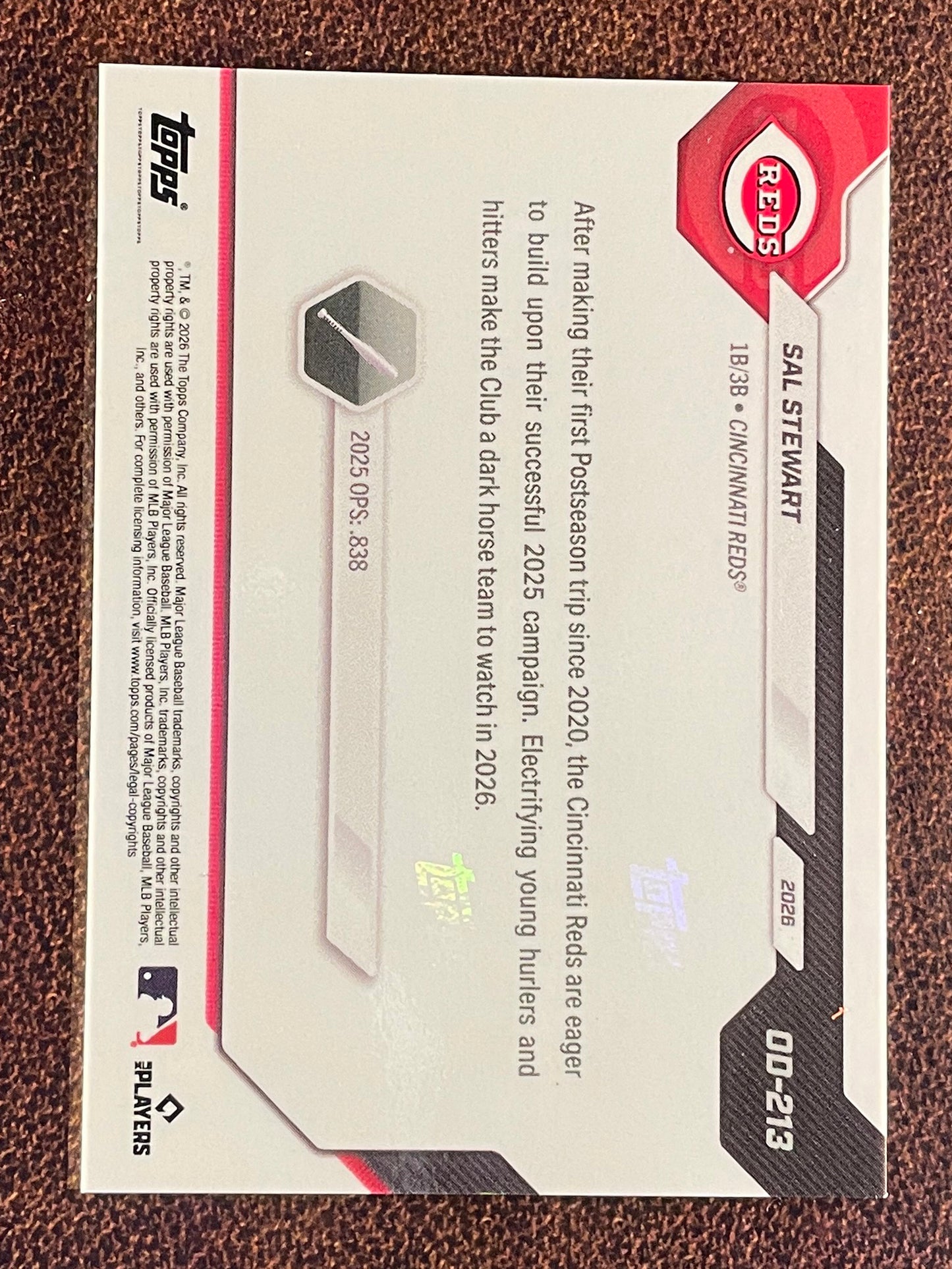 Sal Stewart - 2026 Topps Now Road to Opening Day - BLACK Foil /10 - Reds