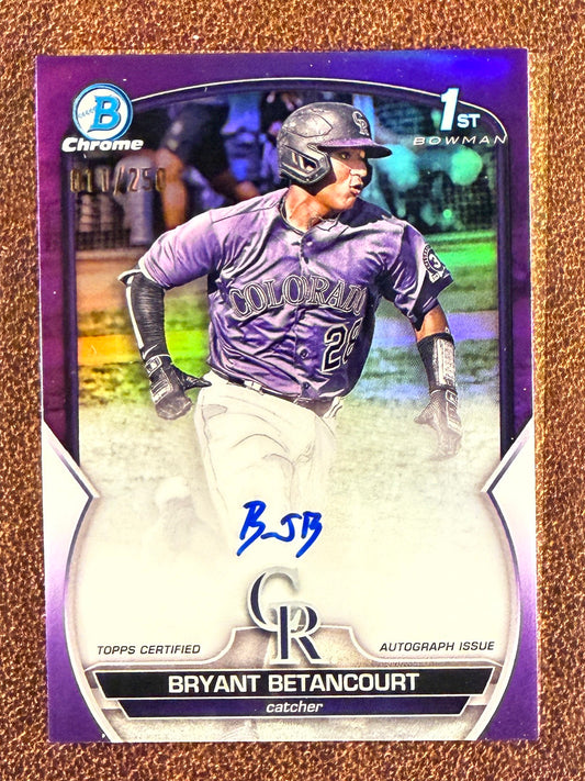Brant Betancourt - 2023 Bowman Chrome - 1st Bowman PURPLE AUTO /250 - Rockies