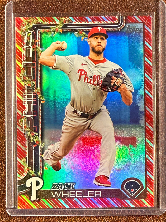 Zack Wheeler - 2025 Topps Holiday - Stocking Stuffer Pack Red Candy Strip Foil Border  SSP (PR: 10) - Phillies