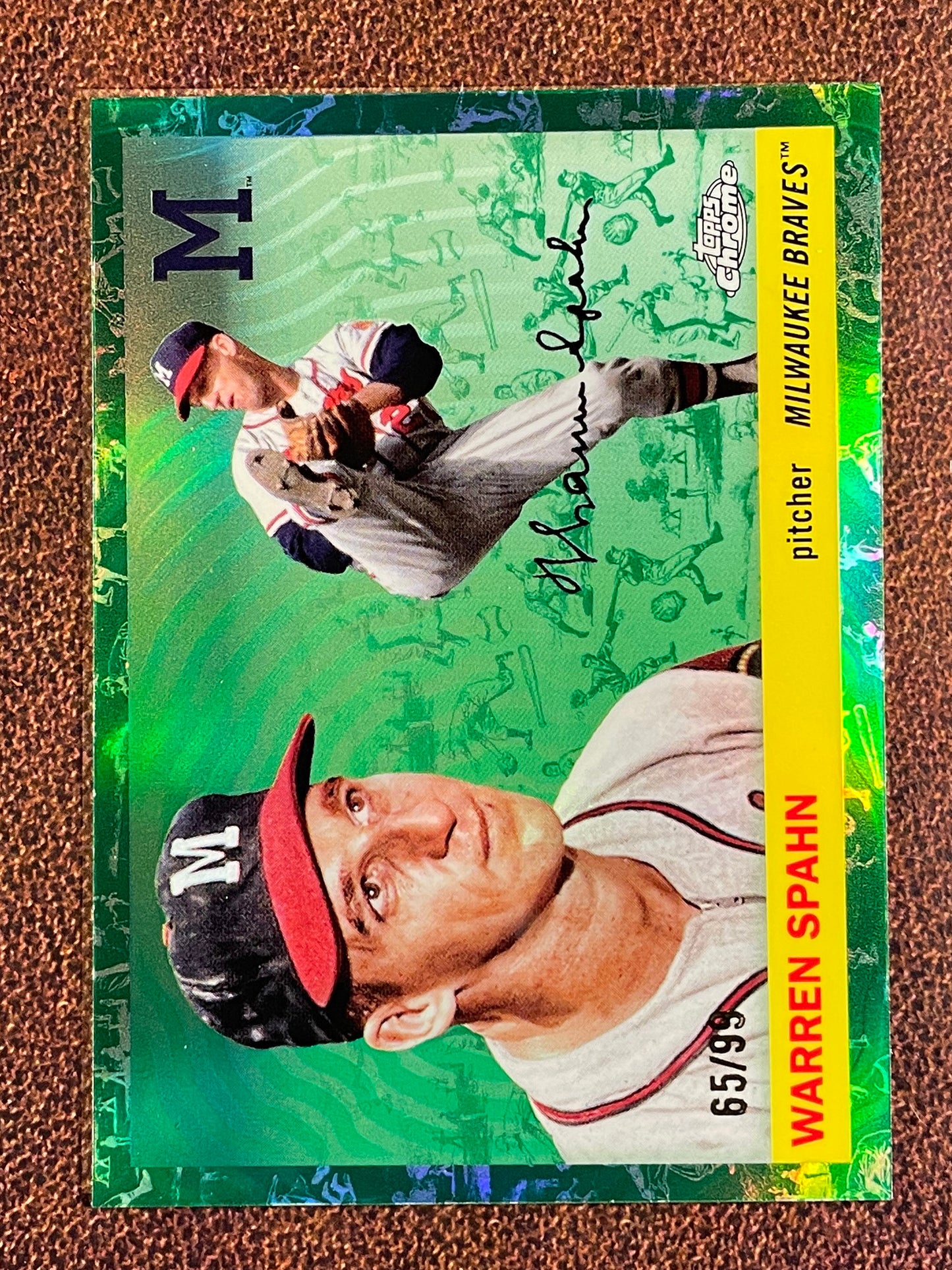 Warren Spahn - 2025 Topps Chrome Platinum - GREEN Toile Refractor /99 - Braves