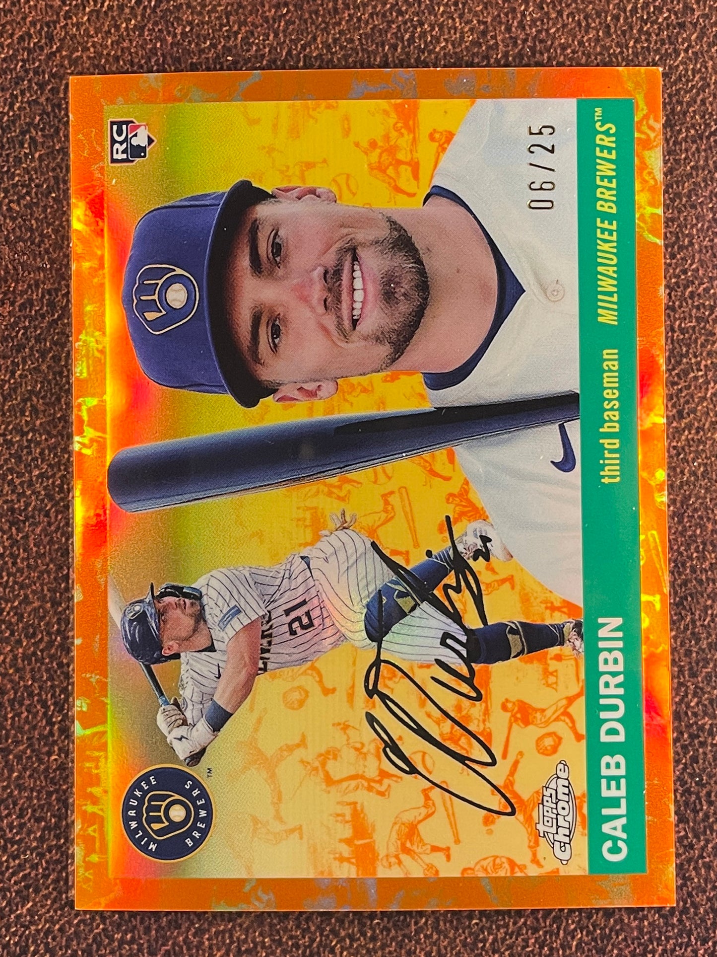 Caleb Durbin - 2025 Topps Chrome Platinum - ORANGE Toile Rookie /25 - Brewers