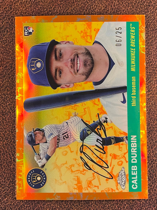 Caleb Durbin - 2025 Topps Chrome Platinum - ORANGE Toile Rookie /25 - Brewers