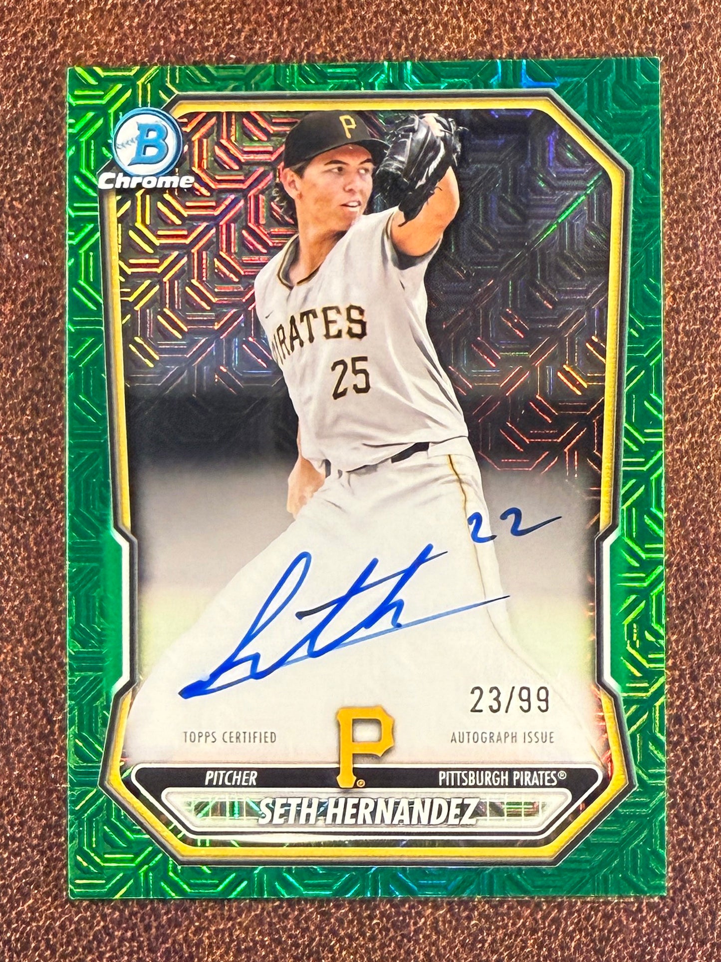 Seth Hernandez - 2026 Bowman - GREEN MOJO AUTO /99 (*Bottom Corner Issue*) - Pirates