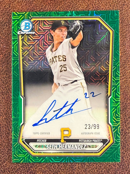 Seth Hernandez - 2026 Bowman - GREEN MOJO AUTO /99 (*Bottom Corner Issue*) - Pirates