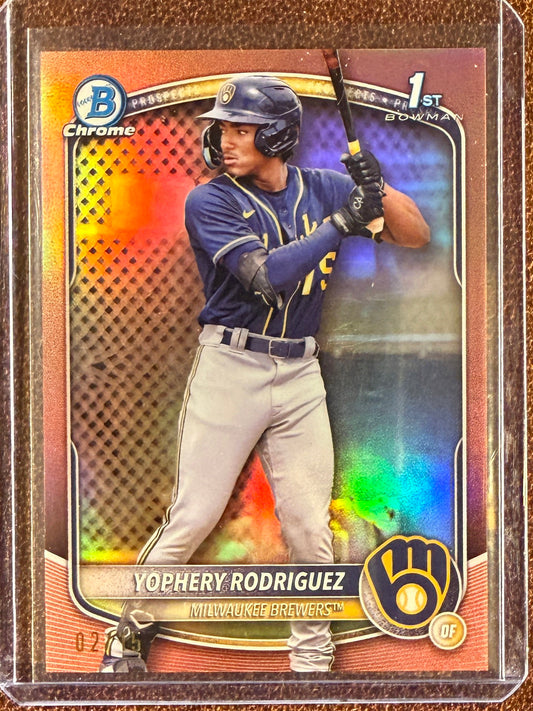 Yophery Rodriguez - 2025 Bowman Chrome - 1st Bowman Rose Gold Refractor /15 - Brewers