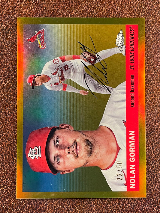 Nolan Gorman - 2025 Topps Chrome Platinum - GOLD Refractor /50 (*Slight Surface Scatching*) - Cardinals