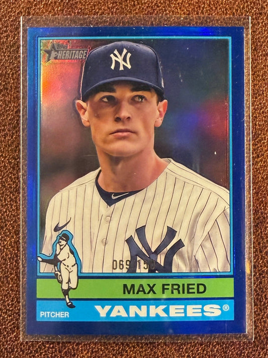 Max Fried - 2025 Topps Heritage - Blue CHROME /150 - Yankees