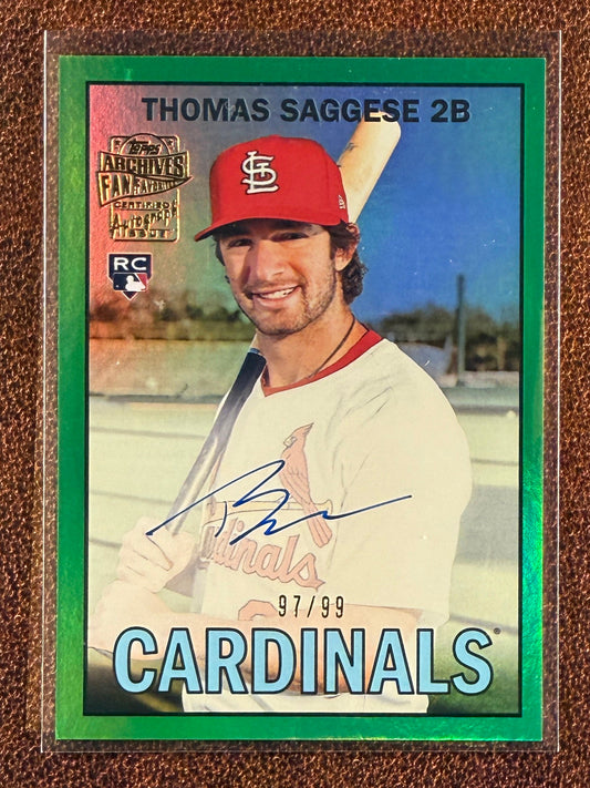 Thomas Saggese - 2025 Topps Archives - Fan Favorites AUTO GREEN /99 - Cardinals