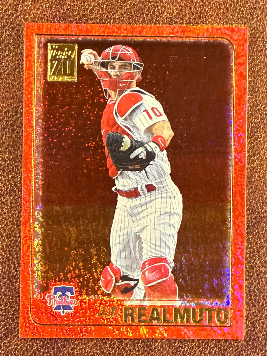 J.T. Realmuto - 2021 Topps Archives - 2001 Red Hot Foil /50 (*Back Edge Whiting*) - Phillies