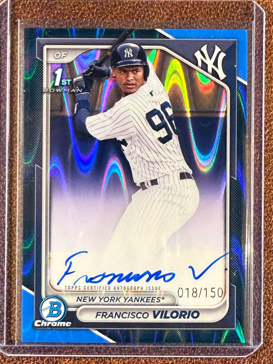 Francisco Vilorio - 2024 Bowman Chrome - 1st Bowman BLUE Raywave AUTO /150 - Yankees