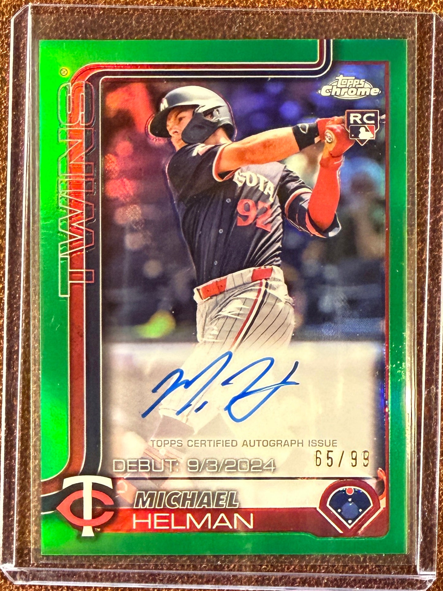 Michael Helman - 2025 Topps Chrome Update - Rookie GREEN Refractor AUTO /99 - Twins