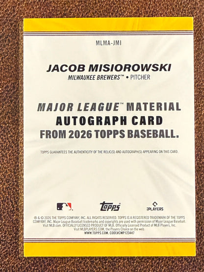 Jacob Misiorowski - 2026 Topps Series 1 - Rookie Major League Material AUTO (*Slight Bottom Edge Issues*) - Brewers