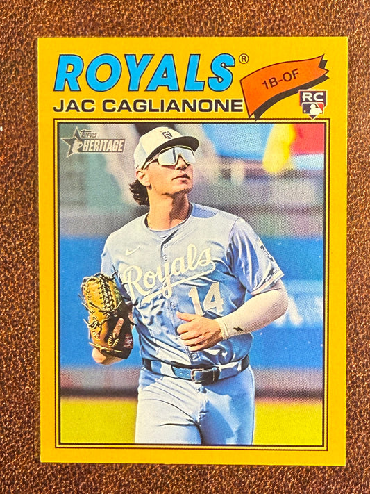 Jac Caglianone - 2026 Topps Heritage - Rookie Dark Yellow Border. - Royals