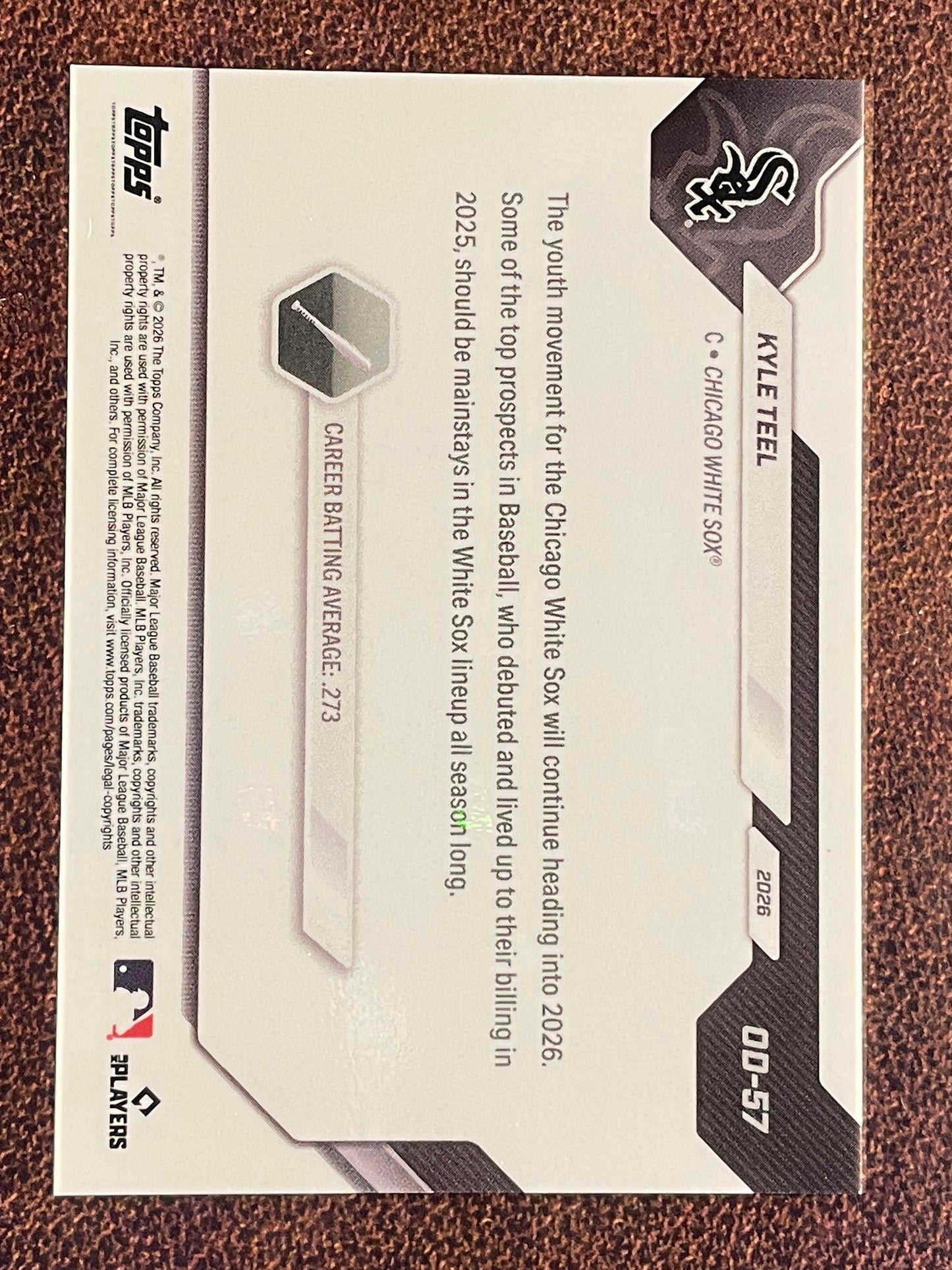 Kyle Teel - 2026 Topps Now Road to Opening Day - ORANGE Foil /25 - White Sox