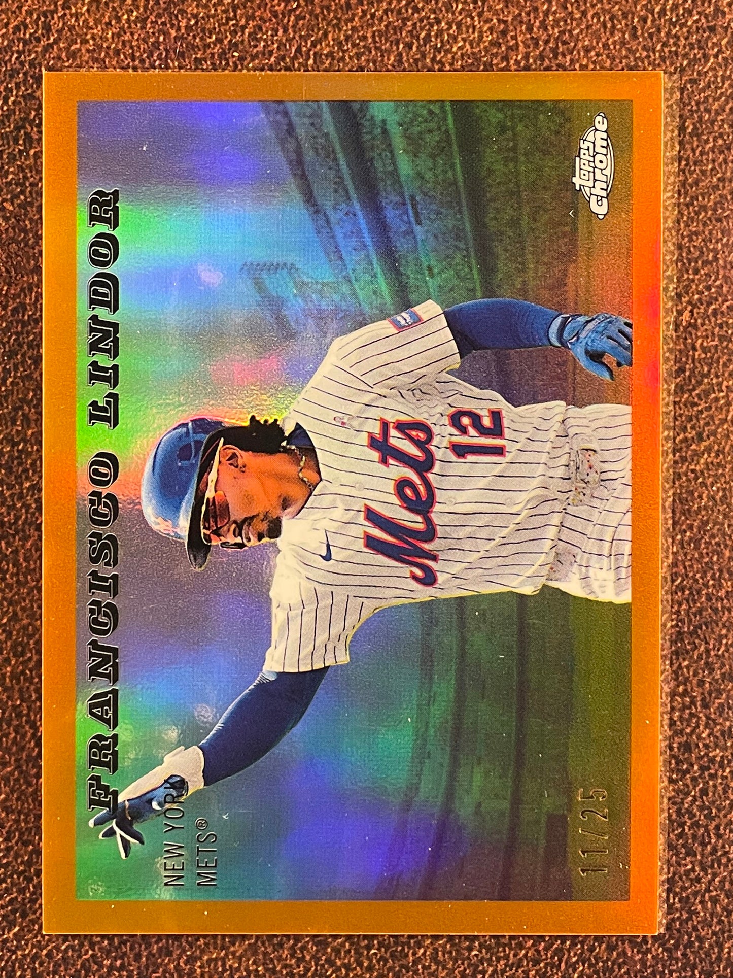 Francisco Lindor - 2025 Topps Chrome Platinum - ORANGE Rails & Sails /25 - Mets