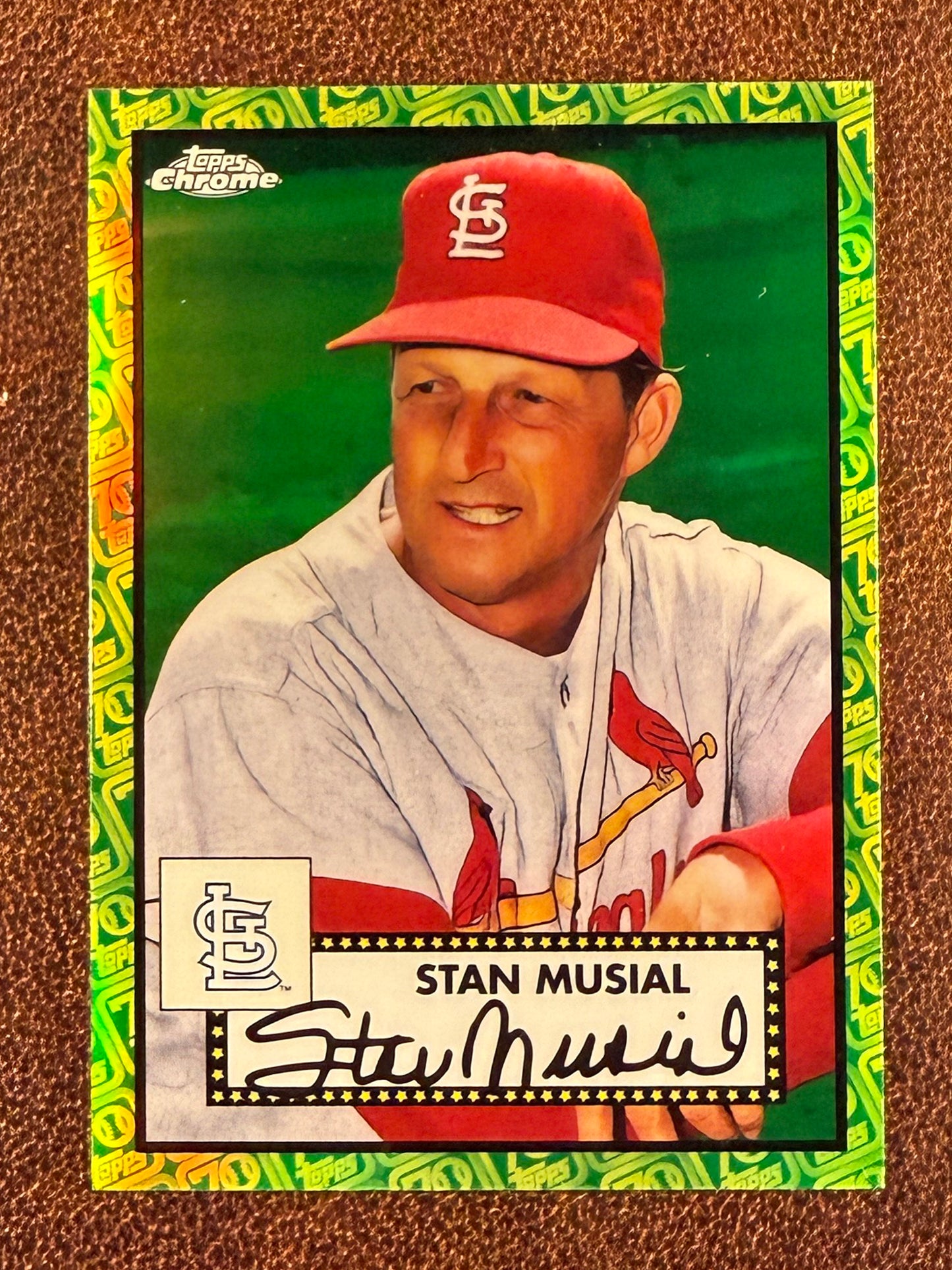 Stan Musial - 2021 Topps Chrome Platinum - GREEN/YELLOW  70th Anniversary Refractor /99 - Cardinals