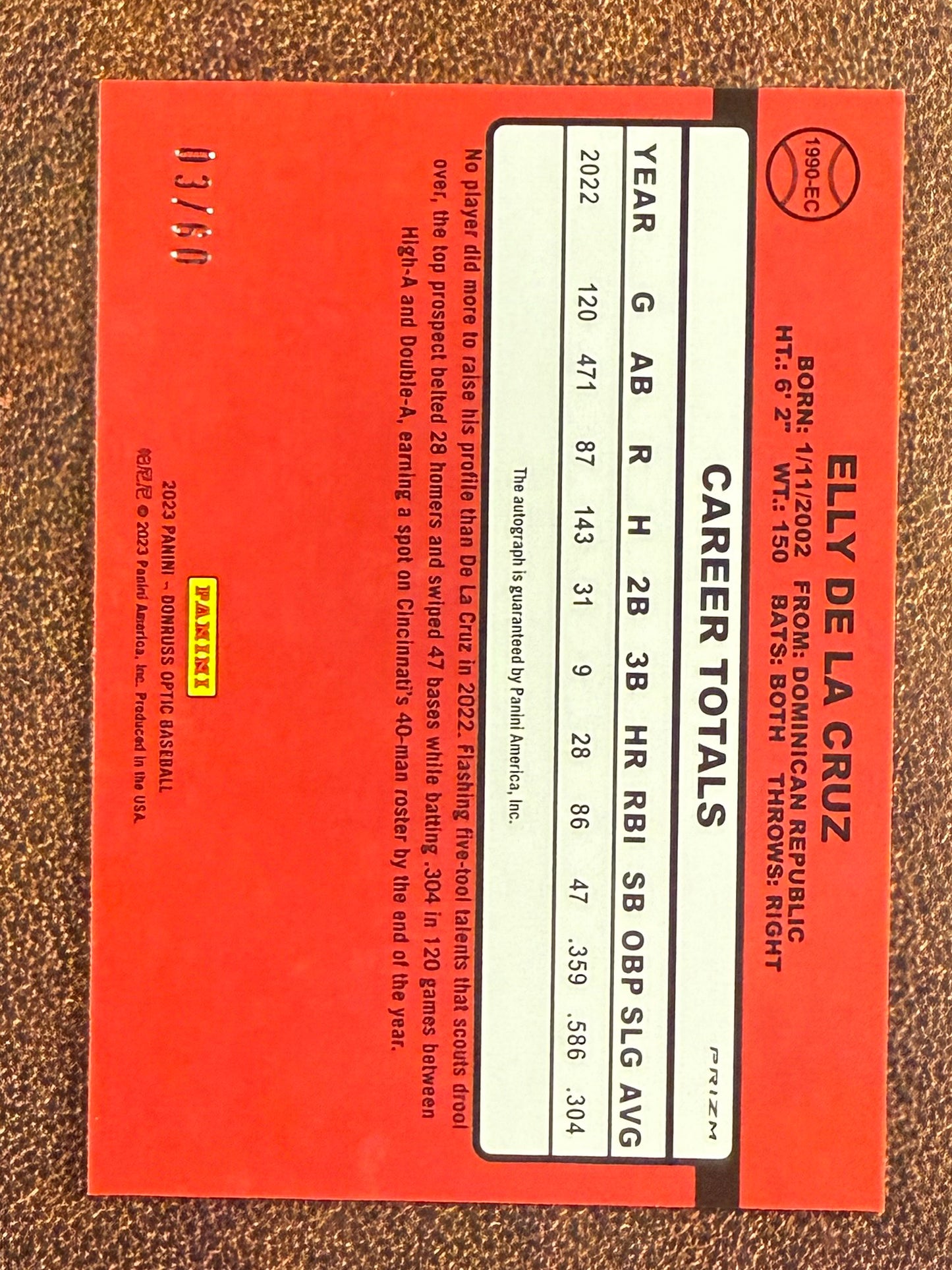 Elly De La Cruz - 2023 Donruss Optic - RED Retro 1990 AUTO /60 - Reds
