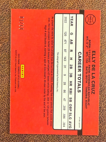 Elly De La Cruz - 2023 Donruss Optic - RED Retro 1990 AUTO /60 - Reds