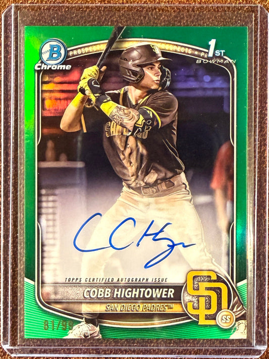 Cobb Hightower - 2025 Bowman - GREEN Refractor AUTO /99 - Padres