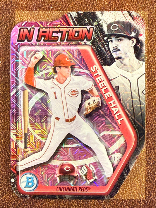 Steele Hall - 2025 Bowman Draft - PINK In Action MOJO /199 - Reds