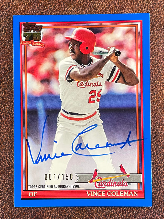 Vince Coleman - 2026 Topps Series 1 - BLUE 1991 AUTO /150 (*Corner Whiting*) - Cardinals
