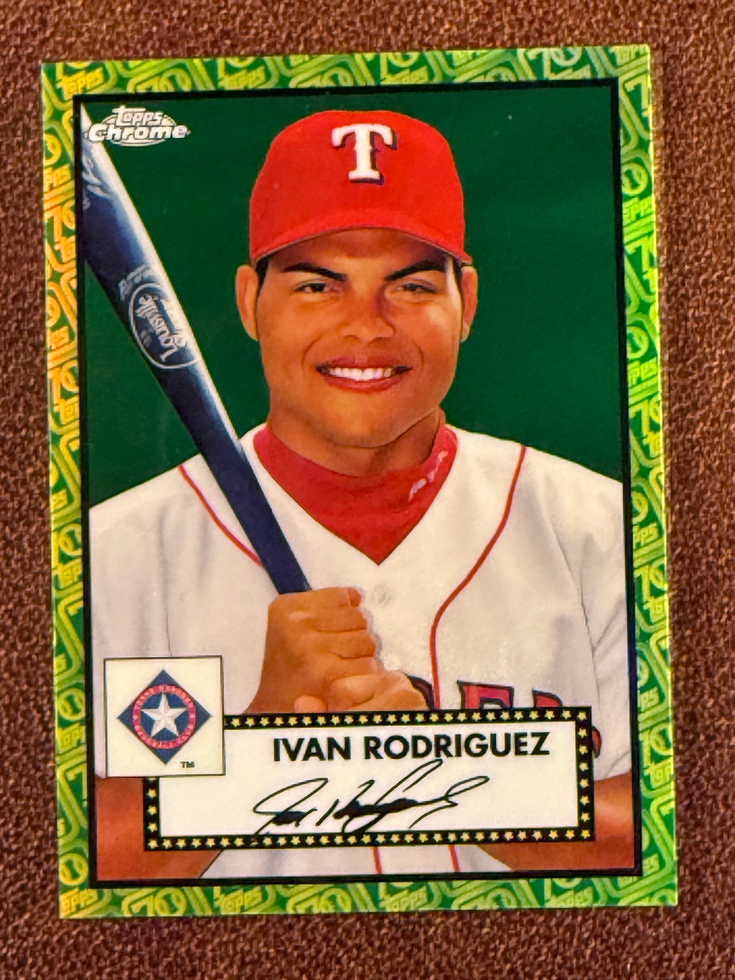 Ivan Rodriguez - 2021 Topps Chrome Platinum Anniversary - GREEN/YELLOW 70th Anniversary /99 - Rangers