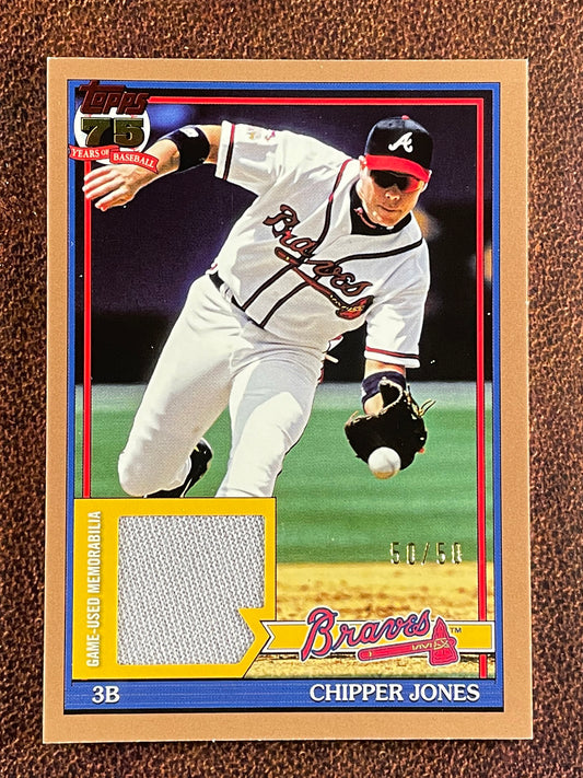 Chipper Jones - 2026 Topps Series 1 - GOLD 1991 RELIC Bookend 50/50 (*Edge Whiting*) - Braves