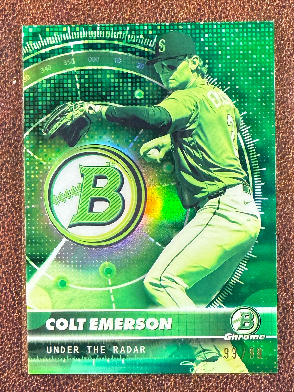 Colt Emerson - 2026 Bowman - GREEN Under the Radar 99/99 Bookend - Mariners
