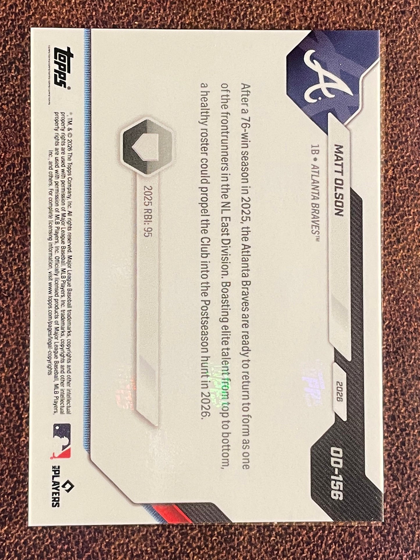 Matt Olson - 2026 Topps Now Road to Opening Day - ORANGE Foil /25 - Braves