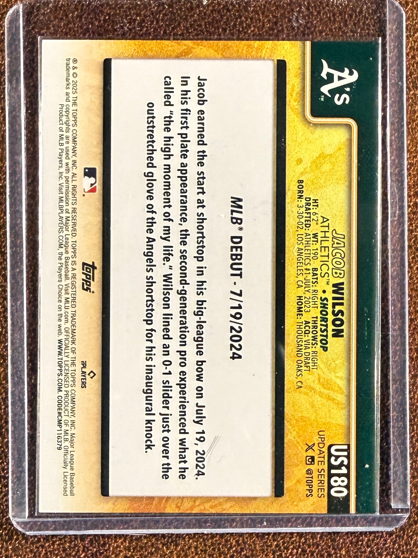 Jacob Wilson - 2025 Topps Update - Rookie Golden Mirror SSP - Athletics