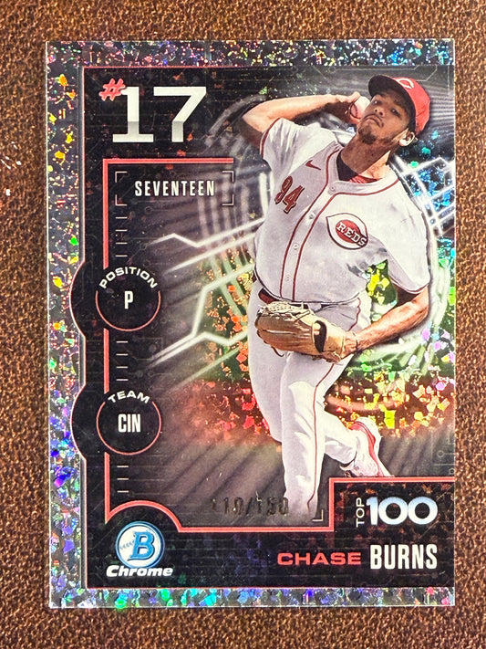 Chase Burns - 2025 Bowman - Mini-Diamond Refractor Top 100 /150 - Reds