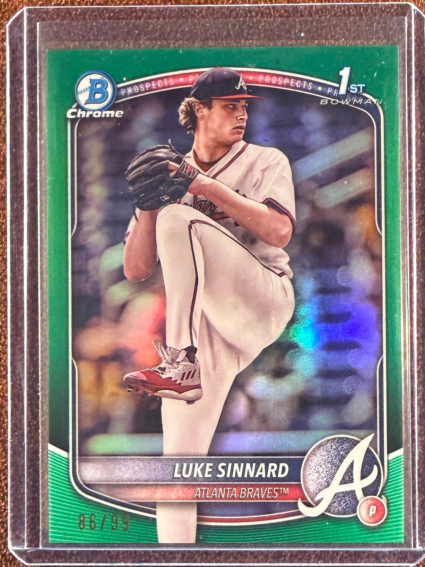 Luke Sinnard - 2025 Bowman Chrome - GREEN 1st Bowman Refractor /99 - Braves