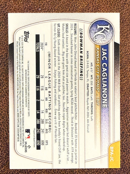 Jac Caglianone - 2025 Bowman - Paper AUTO - Royals