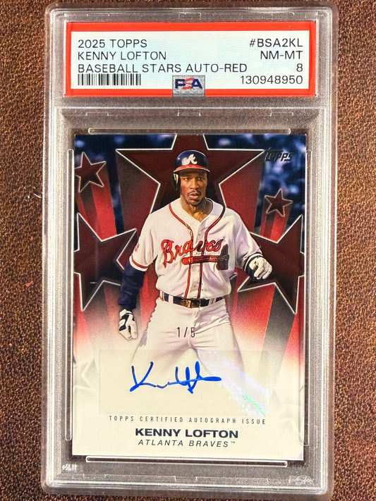 Kenny Lofton - 2025 Topps Series 2 - RED Baseball Stars AUTO /5 (PSA 8) - Braves