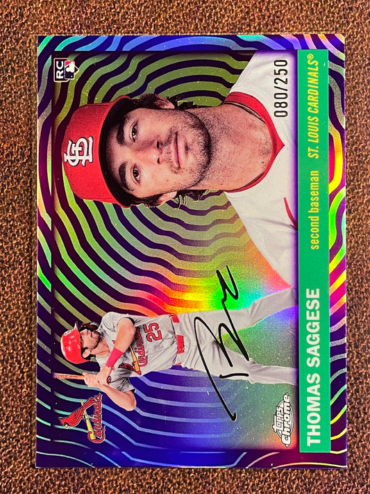 Thomas Saggese - 2025 Topps Chrome Platinum - PURPLE Vibrations Refractor /250 - Cardinals