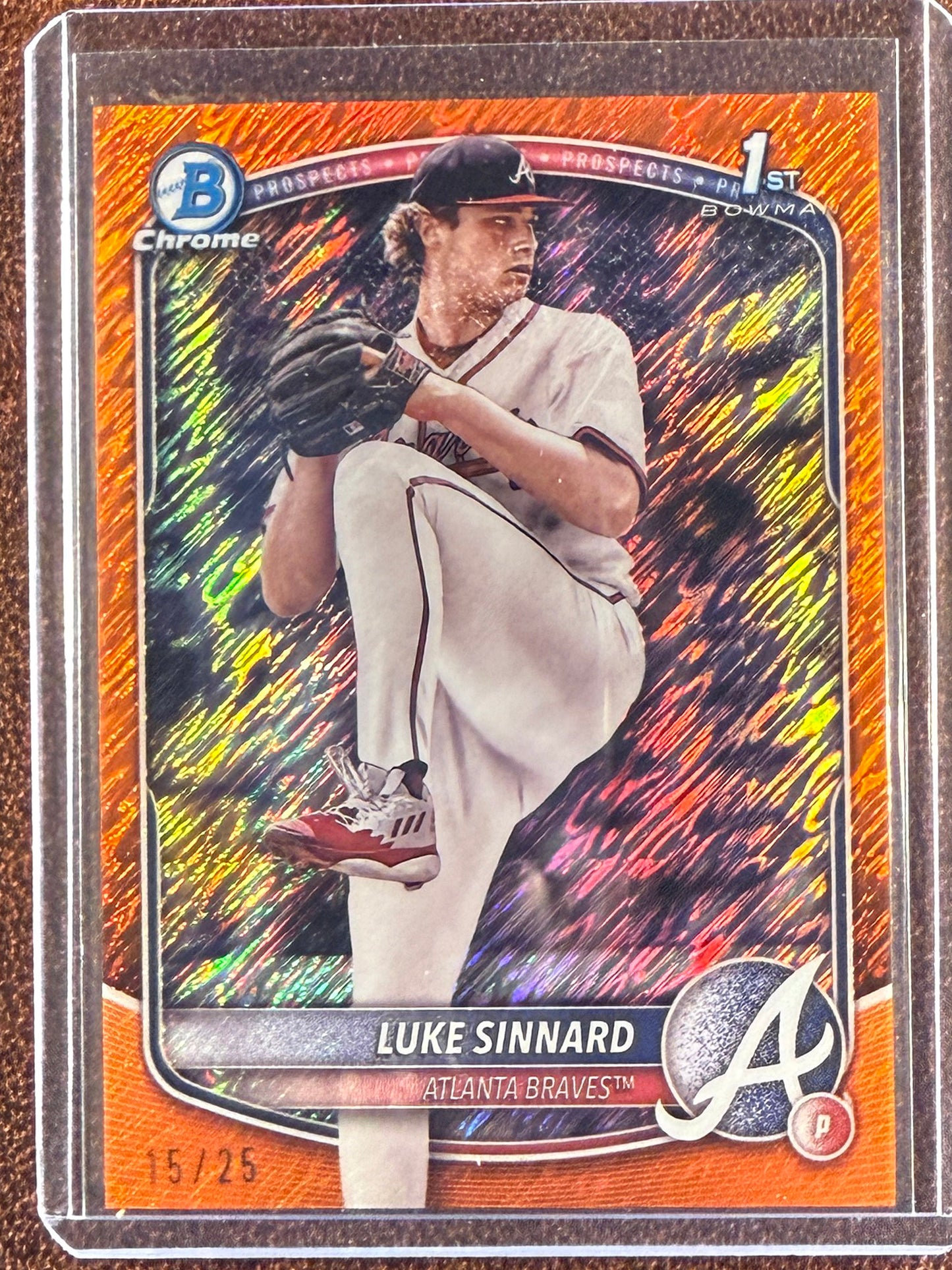 Luke Sinnard - 2025 Bowman Chrome - ORANGE 1st Bowman Shimmer Refractor /25 - Braves