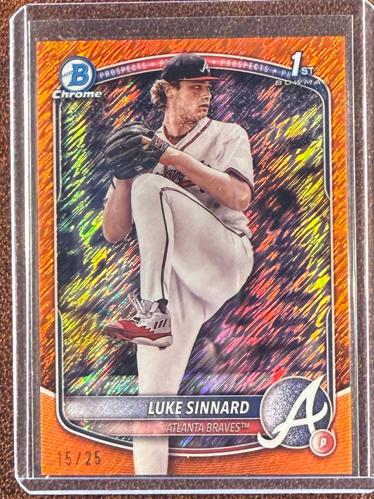 Luke Sinnard - 2025 Bowman Chrome - ORANGE 1st Bowman Shimmer Refractor /25 - Braves