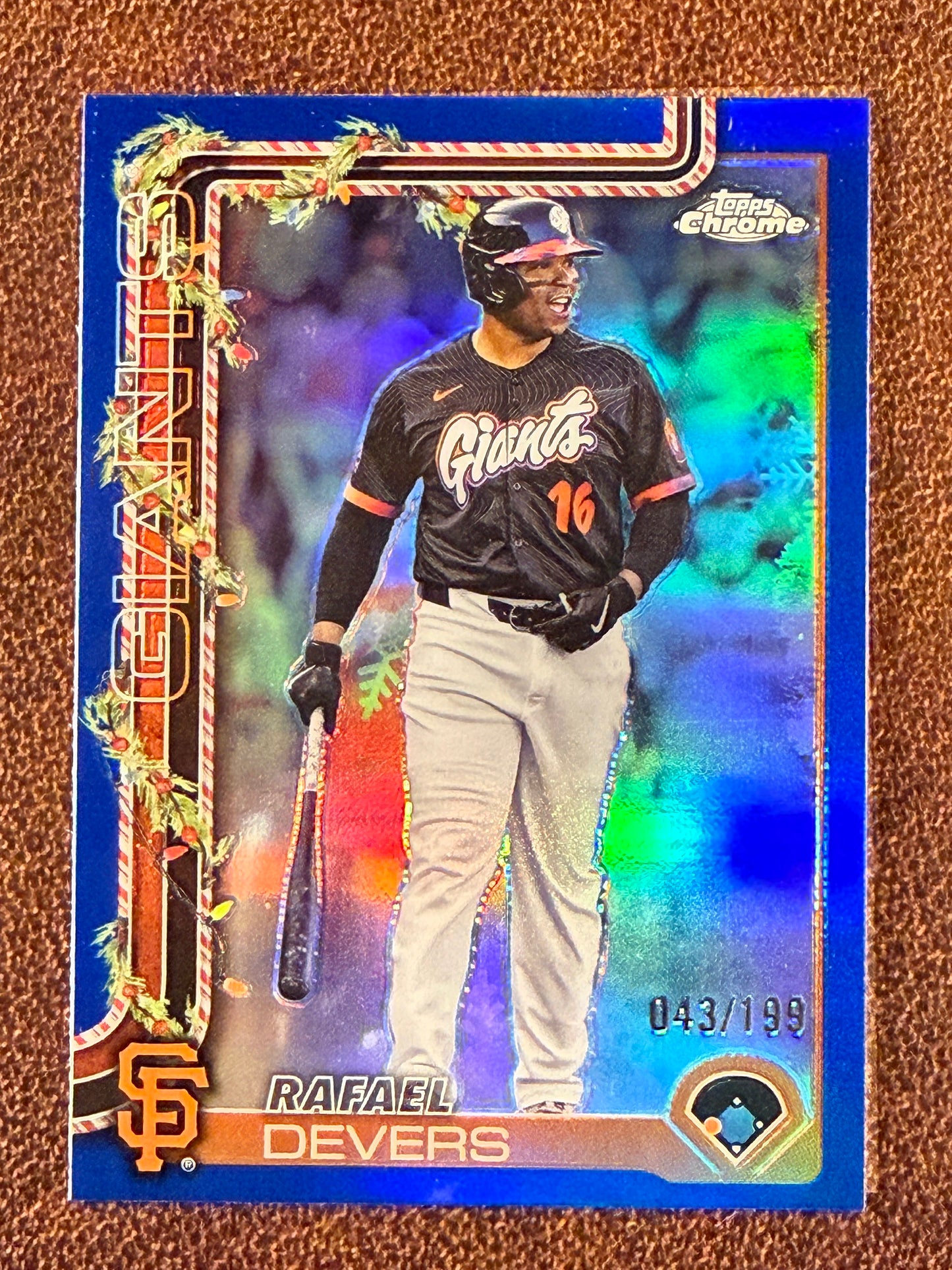 Rafael Devers - 2025 Topps Holiday - Chrome BLUE Refractor /199 - Giants